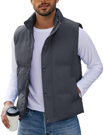 Чоловічий пуховий жилет Flygo - теплий, легкий, без рукавів, темно-сірий, XS