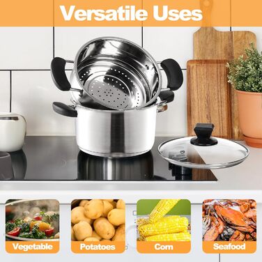 ZENFUN Stainless Steel Steamer Pot with Basket, 1.6 Liter Soup Pot with Glass Lid, Mini Steamer Cookware with Handle for Vegetables, Sauce for Stove, Induction, Gas, Electric, Grill