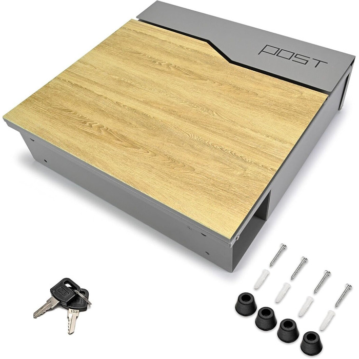 Поштова скринька Verda Anthracite з газетницею, порошкове покриття AkzoNobel, 2 ключі, табличка з іменем, персоналізована, дизайнерська настінна поштова скринька з нержавіючої сталі (срібло з виглядом дерева)