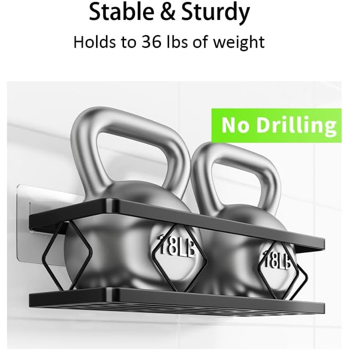 Полиця для душу без свердління, чорна, 2 шт. - полиці для душу з нержавіючої сталі, 5 гачків та 2 тримачі для зубних щіток, самоклеюча органайзер для ванної кімнати, кухні, вантажопідйомність 16 кг