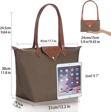 Сумка жіноча велика, водонепроникна сумка-шопер через плече, чорна сумка для дозвілля, подорожей, офісу, покупок (Хакі, L)