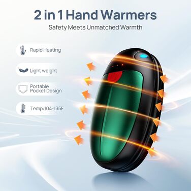Електричні грілки для рук, набір 2 шт. USB, 20 годин тепла, 3 температурні режими, для спорту та Raynaud's, зелені