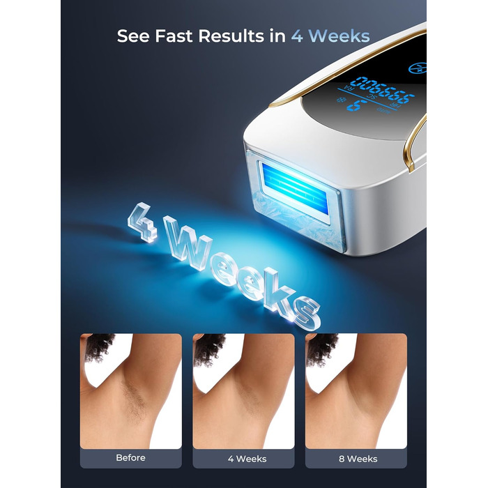 Пристрій для епіляції IPL Laser - безболісна епіляція з охолодженням, 3 функції, 9 рівнів, 600 нм, для жінок та чоловіків, для тіла, бікіні, ніг, пахв, білий