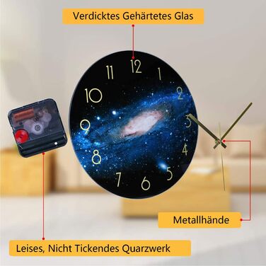 VIKMARI Glass Wall Clock Silent-Non Ticking Wand Clocks - Quality Quartz Battery-Operated Round 12 Inch (Night Sky Pattern)