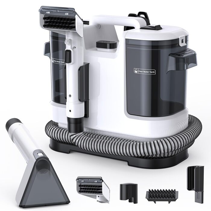 Lubluelu Пылесос для чищення мягкой мебели, 600 Вт - 18 кПа, для коврів, диванів та автосалонів, портативний, з самоочищенням та довгим шлангом (білий)