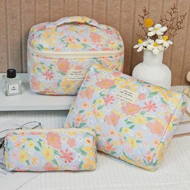 Набір косметичок 3 шт. з квітковим принтом для жінок та дівчат, дорожні косметички, кульчики для макіяжу, косметичні сумочки