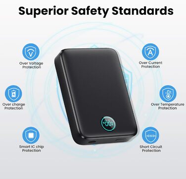 Powerbank MagSafe 10800mAh з LED дисплеєм: швидка зарядка 25W PD, USB-C, для iPhone 16/15/14/13/12, чорний