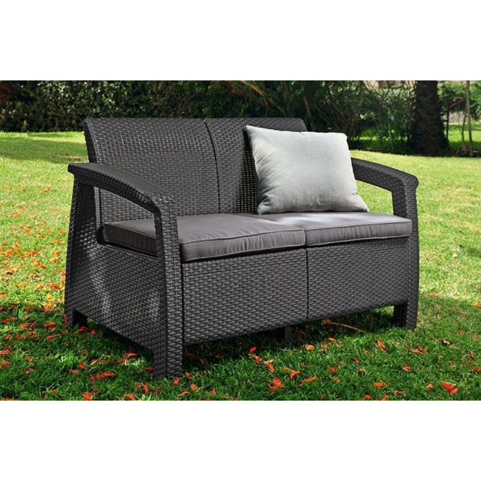 Садовий двомісний диван Keter Corfu Love Seat, коричневий, зі спинкою, пластик