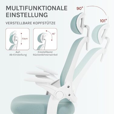 Крісло офісне WOLTU ергономічне з регульованою підголовником та підтримкою попереку, функцією гойдання, для офісу, витримує 150 кг (Блакитне)