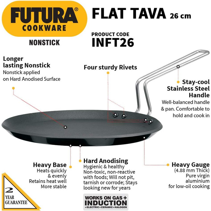 Гриль-плита антипригарна HAWKINS Futura 25,4 см з нержавіючою ручкою, чорна, індукційна