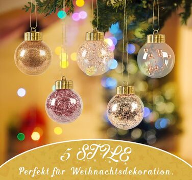 40 шт. прозорих новорічних кулі з кришкою, 6 см, 5 дизайнів всередині, пластикові кулі для ялинки, вікна, декор інтер'єру та екстер'єру (Рожевий)