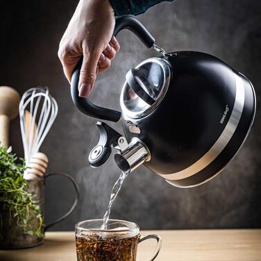 Чайник Kinghoff 1.8L з нержавіючої сталі з свистком, Induktion, матовий чорний KH-1858