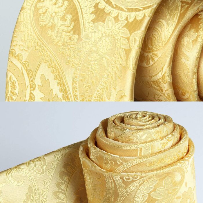 HISDERN Комплект краватки та нагрудного хустинки для чоловіків на весілля, Пазлі, жаккард, однотонні кольори, G-gold-4