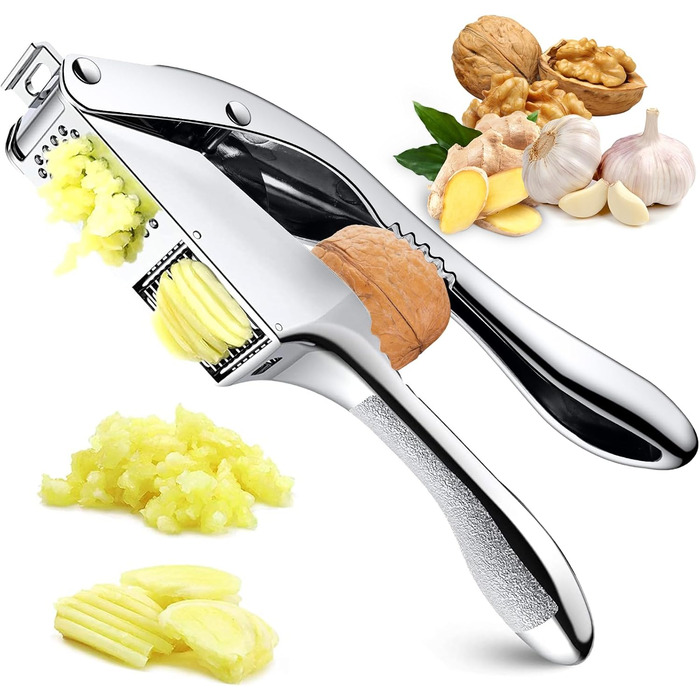 Прес для часнику з нержавіючої сталі 2 в 1 з очищувачем та щіткою, для миття в посудомийній машині