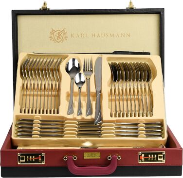 Karl Hausmann 72-Piece Stainless Steel Cutlery Set for 12 People - Dishwasher Safe Silverware Set with Case