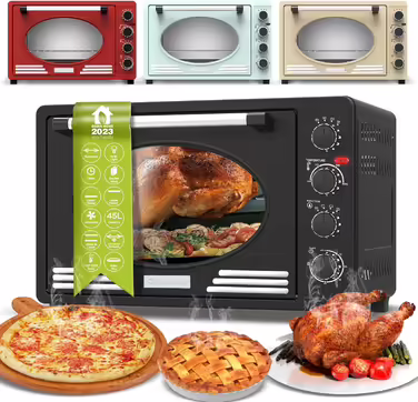 Turbotronic Retro Mini Oven with Convection 45L black, red, blue, beige 2000W, Mini Oven, Pizza Oven, Grill