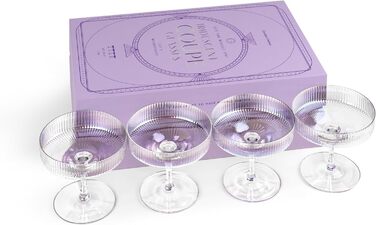 Набір келихів GLASSIQUE CADEAU Vintage Art Deco: 4 шт., 200 мл. Келихи для шампанського, мартіні, дайкірі, коктейлів. Кристал, іризуючий ефект