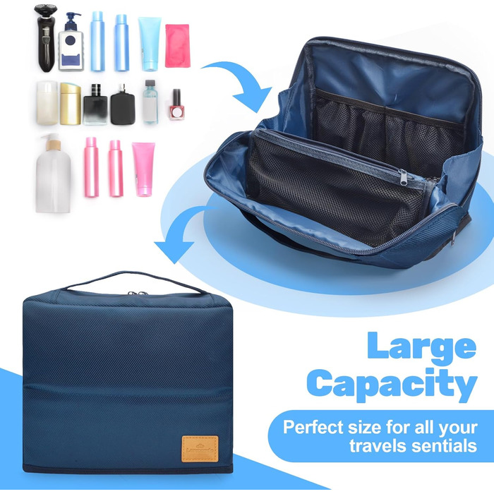 Чоловіча та жіноча дорожня косметичка Lermende з подвійною блискавкою, великий об'єм, зручна ручка для подорожей. (Синій)