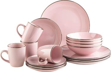 Сучасний сервіз для 4 осіб з мідним бордюром (16 предметів, Рожевий)