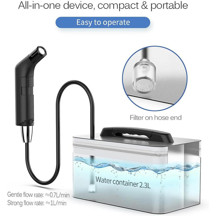 Portable Bidet Travel Bidet Sprayer, Electric Bidet, Portable Jet for Toilet, Bathroom and Outdoor Hiking, Muslim Shower Sprayer with 2.3 Liter Water Tank (Black, 2.3 Liter)