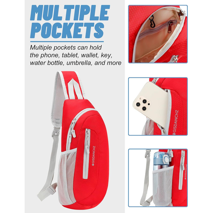 Сумка через плече Brusttasche для чоловіків та жінок, легка водонепроникна сумка через плече для подорожей, прогулянок, активного відпочинку, спорту. Червона