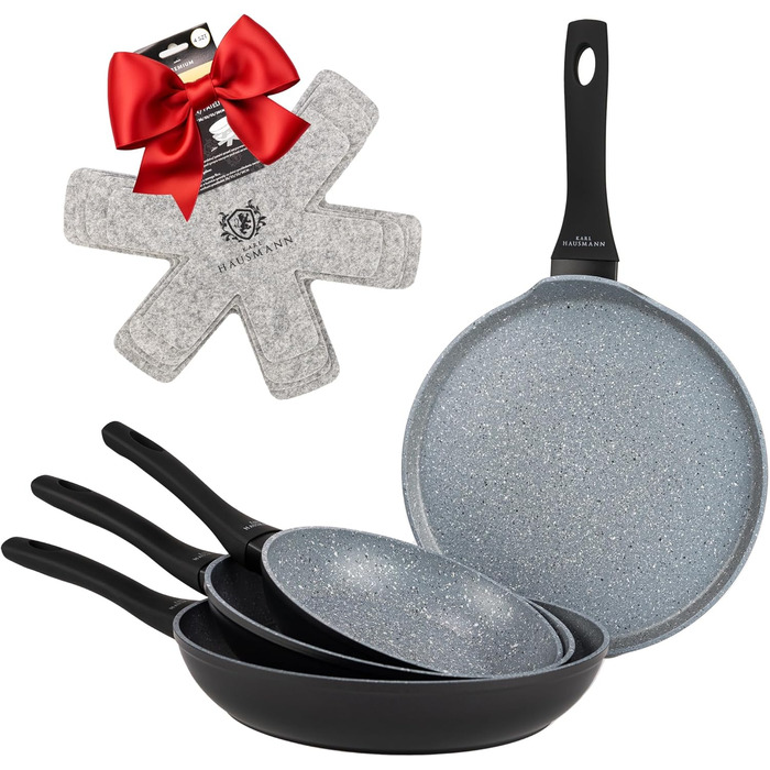 Набір сковорідок Induktion 20+24+28 + Сковорода для млинців - Набір антипригарних сковорідок для всіх типів плит, включаючи індукційну - Сковороди з алюмінію