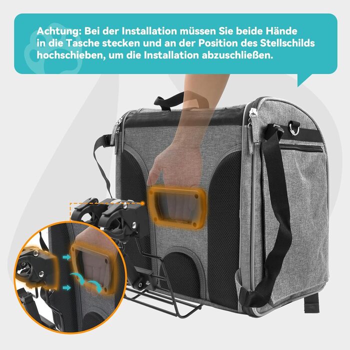 Корзина для собак на велосипед до 10 кг, складана, дихаюча, 4-в-1 (рюкзак, сумка на плече, автокрісло), з міцним L-подібним кріпленням Φ55mm, зручна подушка, світловідбиваючі смуги