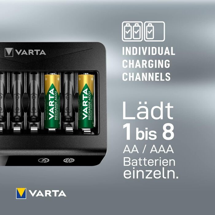 Зарядний пристрій VARTA для акумуляторів AA/AAA, LCD Multi Charger+ (до 8 акумуляторів), індивідуальна зарядка