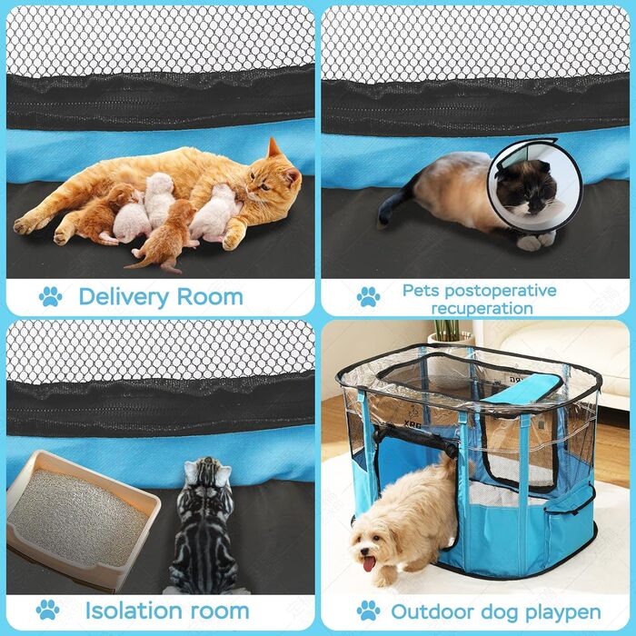 Летячий вольєр для собак, котів та кроликів, розмір M, 80x50x55 см (Синій). З водонепроникним дном, складаний, з дихаючої сітки.