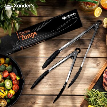 Кухонні щипці Xander's Kitchen 22,9 см і 30,5 см, 2 шт., з силіконовою ручкою, антипригарні, для пасти, салату, м'яса, грилю, подачі