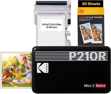 KODAK Mini 2 Retro: Портативний фотопринтер для смартфонів з Bluetooth, 54x86 мм, комплект з папером (38+68 аркушів)