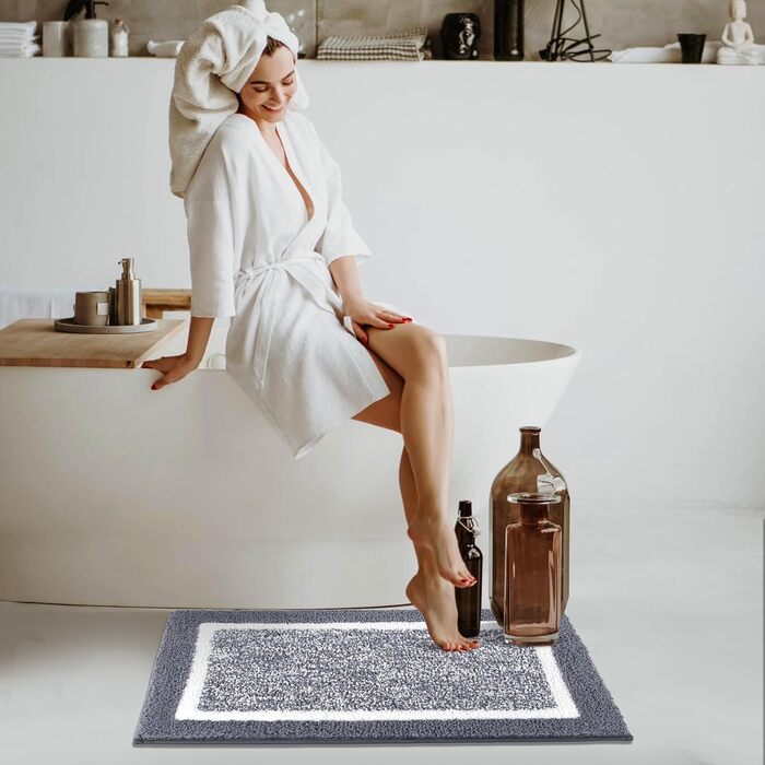 Килимок для ванної кімнати SHACOS, антиковзкий, м'який, водопоглинаючий, 45 x 65 см, сірий