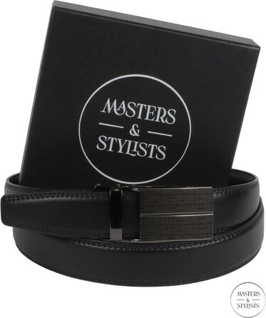 Чоловічий шкіряний ремінь Masters & Stylists з автоматичною пряжкою, коричневий/чорний, ширина 3,1 см, довжина 110/120 см, з подарунковою коробкою