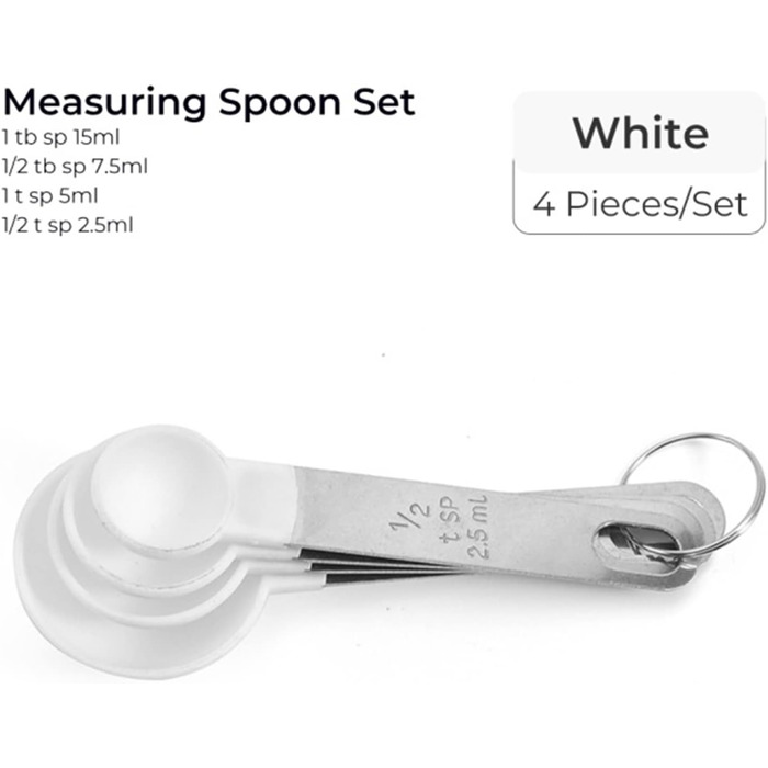 4-Piece Baking Tool Set with Kitchen Measuring Spoons, Stainless Steel Handle, Measuring Cup with Scale, Measuring Spoons, Kitchen Helper (Color: 4 Green Cups) (4 White Spoons)