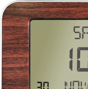 FISHTEC Radio Clock Alarm Clock with Calendar – Large Display, Date, Day, Time, Temperature, 2 Alarms, Wall Mounting or Stand – Wood-Look Finish, 24 x 14 cm