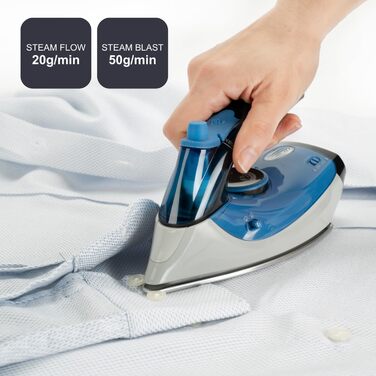 Праска з парою Black+Decker Blau BXIR2200E, 2200 Вт, пластик, 370 мл, 1000 Вт, 120 г/хв