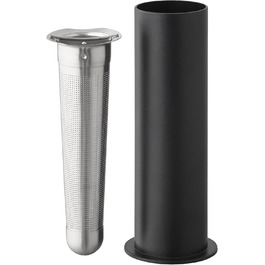 Stelton Teesieb EM77 - Stainless steel infuser for classic insulated carafe - Conical strainer insert, black minimalist storage stand - Stylish tea accessory for home - 6.5x6.5x16.5 cm