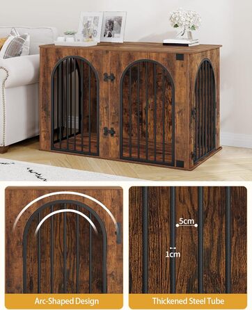 Клітка для собак Hzuaneri, 108 см, 3 двері, сучасний дизайн, для дому, міцна, 108x64x76 см, вінтажний колір, DFC86001B