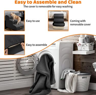 Сходинки для собак Gimars 30D: широкі, міцні, з антиковзким покриттям, 3 сходинки, 40 см, знімний чохол, чорний