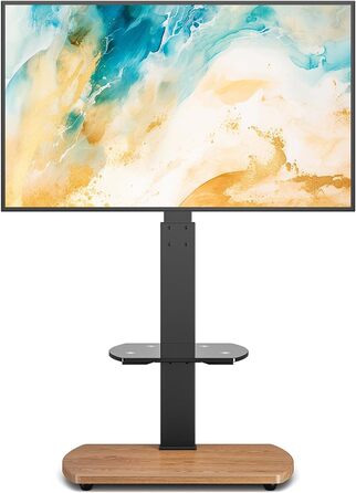 Підставка для телевізора Ttap 32-65 дюймів з дубом та скляною полицею, поворотна та регульована по висоті