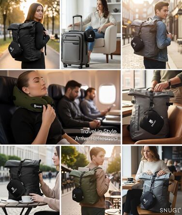 Подушка для шиї SNUGL з Memory Foam, регульована та миюча | Зручна подушка для подорожей на літаку, в авто та в дорогу | Подушка-шия, Neck Travel Pillow (доросла, маленька, оливковий)