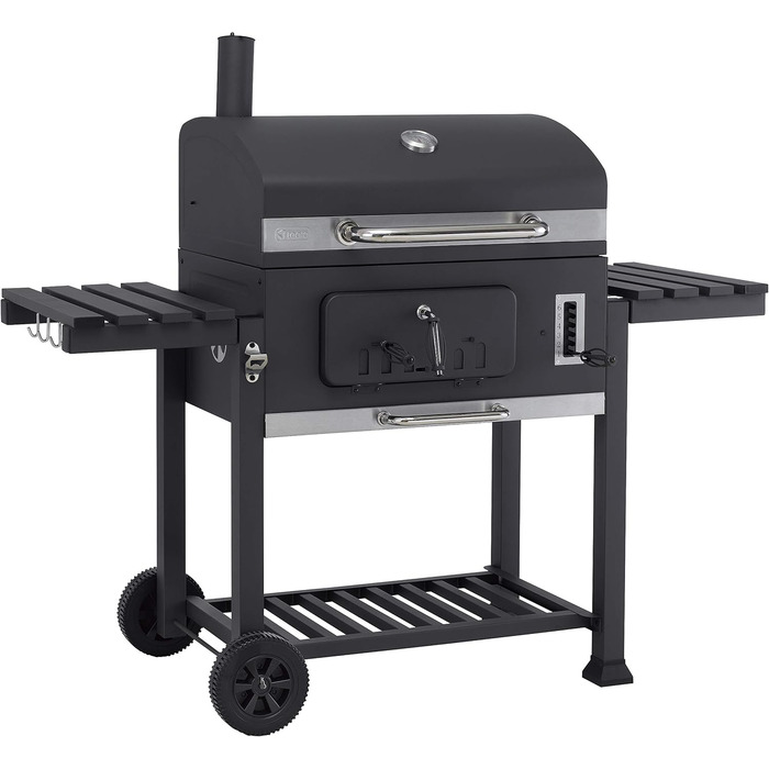 Tepro charcoal grill with 2 sturdy carrying handles, easy-to-open lid including thermometer and ash catcher, dimensions approx. 67.5 x 43.3 x 45 cm, Black (Toronto XXL New)