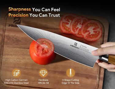 Набір кухонних ножів 15 предметів з дерев'яним блоком, сталь Damast, магнітний тримач, ножі для стейку - ідеальний подарунок