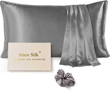 Silk Pillowcase, 25 Momme Pillowcase made of Double-Sided 100% Mulberry Silk Pillow Cover, 1 Piece Hidden Zipper Design Silk Pillowcase, 50 x 75 cm Grey