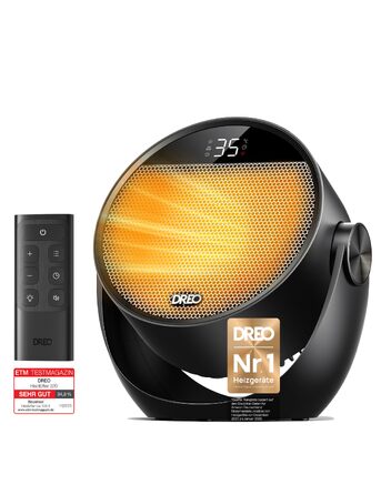Керамічний обігрівач Dreo 1500W: енергоощадний компактний тепловентилятор з дистанційним керуванням, термостатом та таймером, чорний