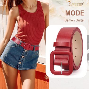 Жіночий шкіряний пояс JasGood широкого крою, колір: червоний, довжина 120 см (під талію 88-100 см)