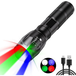 Ліхтар POCKETMAN Zoombar LED з 4 кольорами (червоний, білий, зелений, синій), надзвичайно яскравий, перезаряджається, 4 режими, багатофункціональний для відпочинку на природі, астрономії, нічного бачення та походів