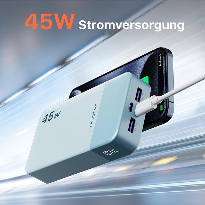Power Bank JUOVI J2621, 20000mAh, 45W, для Switch, MacBook, iPhone, Samsung, Steam Deck та інших пристроїв (блакитний)