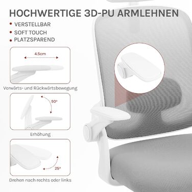 Офісний стілець WOLTU ергономічний з регульованою підголівником та підтримкою попереку, функцією гойдання, для офісу, 150 кг, світло-сірий