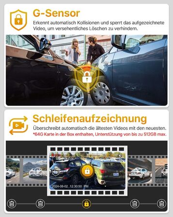 Відеореєстратор GKU 4K+2.5K з Wi-Fi 5GHz, GPS, Нічне Бачення STARVIS, IPS-дисплеєм 1.5', 24h парковка, 360° обертання, 64GB SD-карта, чорний